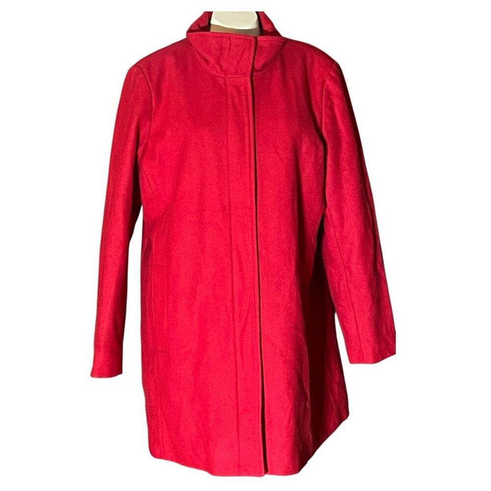 Lands End Woman’s‎ Red Wool Zip Front Coat High Collar Sz 16P